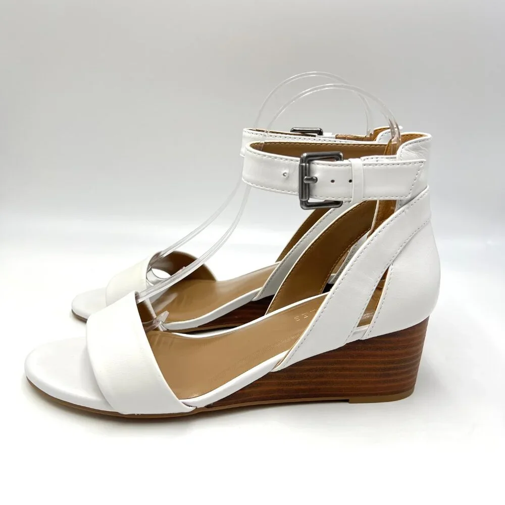 Aerosoles Womens Size 8 Willowbrook White Leather‎ Wedges Sandals Shoes